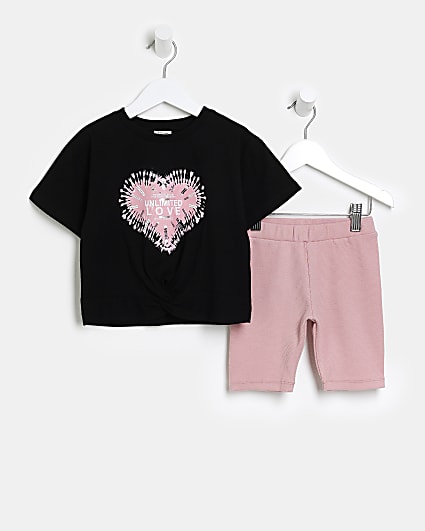 Mini girls grey graphic heart t-shirt outfit
