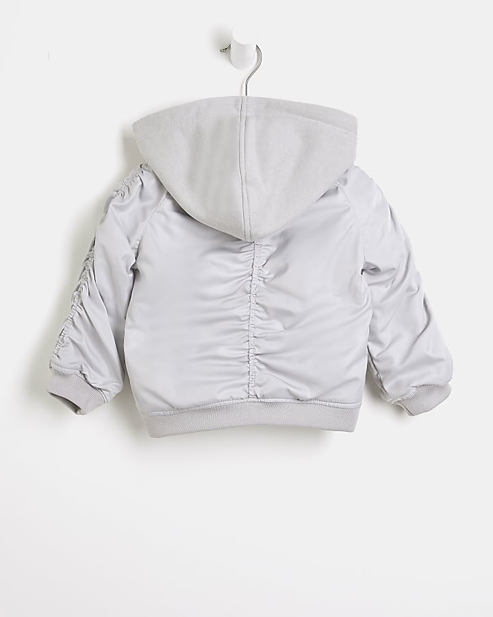 Mini girls grey hooded bomber jacket