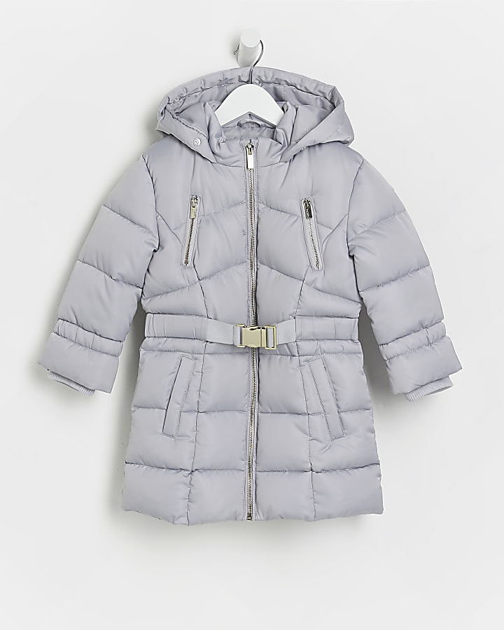 Mini girls grey hooded puffer coat