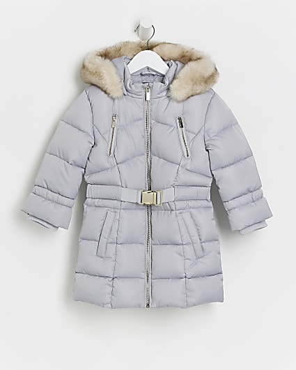 Mini girls grey hooded puffer coat