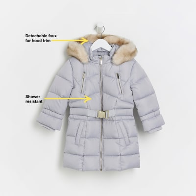 Mini girls grey hooded puffer coat