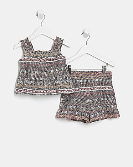 Mini girls grey jacquard cami and shorts set