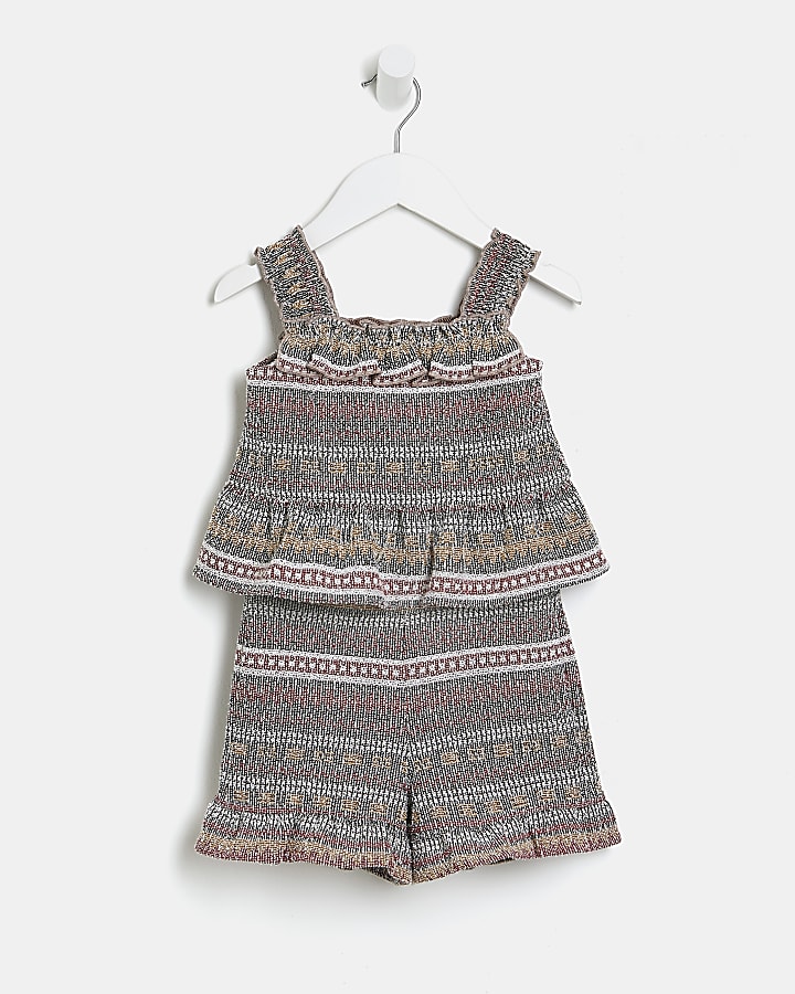 Mini girls grey jacquard cami and shorts set