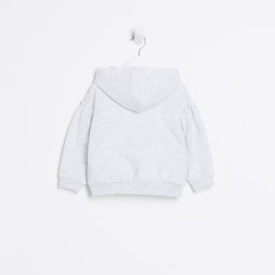 Mini girls grey marl puff sleeve hoodie