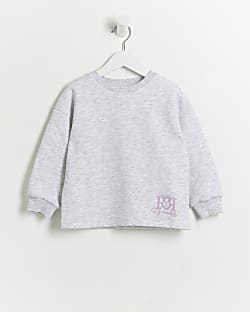 Mini Girls Grey Marl RI Logo Sweatshirt