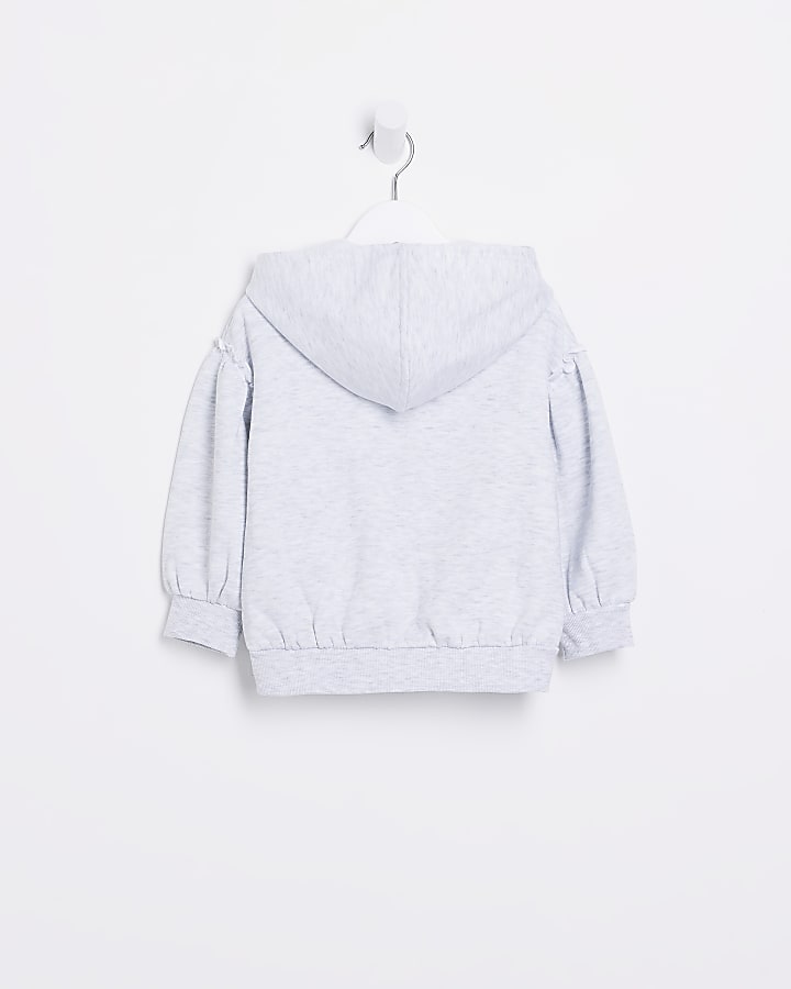 Mini girls grey marl zip front hoodie