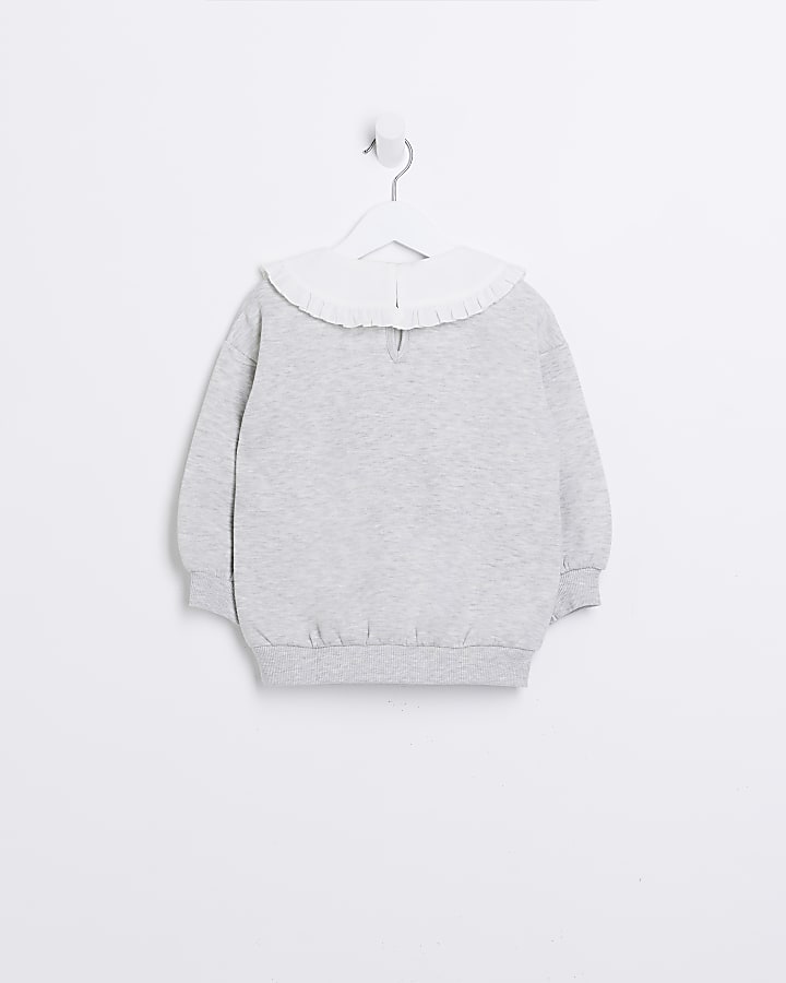 Mini girls grey paris collared sweatshirt