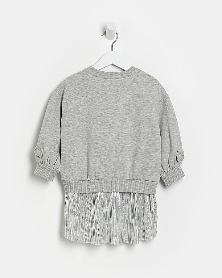 Mini girls Grey Plisse Sweatshirt Dress