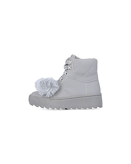 360 degree animation of product Mini girls Grey Pom Pom High Top Boots frame-3
