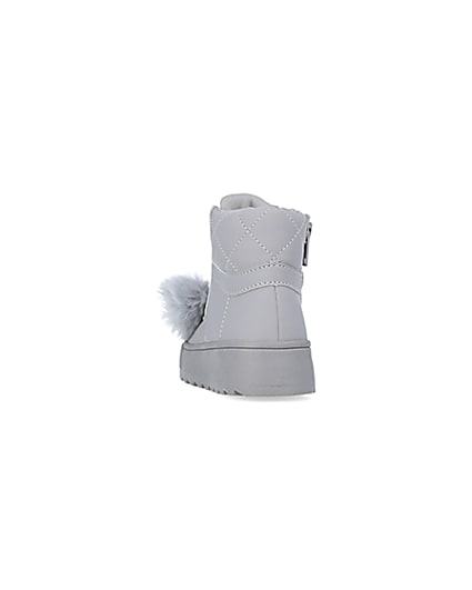 360 degree animation of product Mini girls Grey Pom Pom High Top Boots frame-8