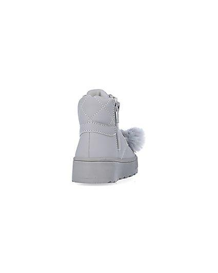 360 degree animation of product Mini girls Grey Pom Pom High Top Boots frame-10