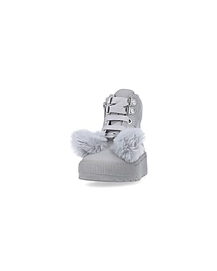 360 degree animation of product Mini girls Grey Pom Pom High Top Boots frame-22