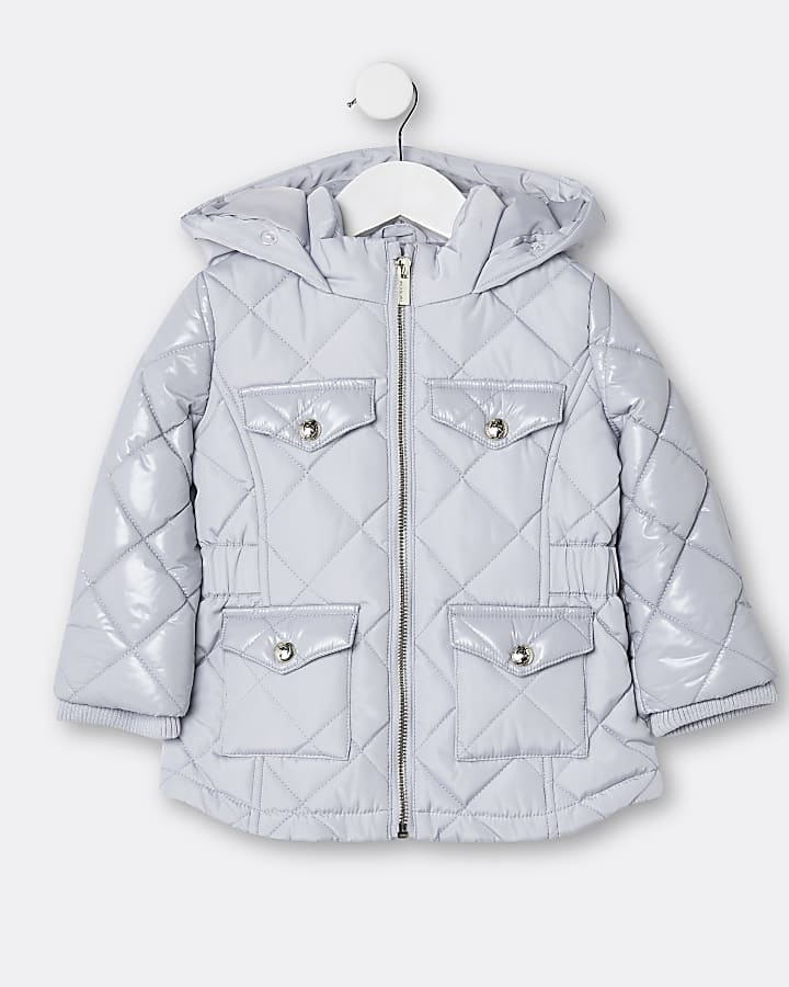 Mini girls grey quilted puffer coat