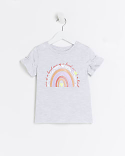 Mini girls grey rainbow graphic frill t-shirt