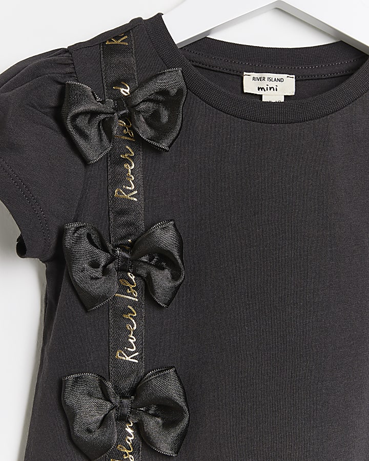 Mini girls grey RI bow t-shirt outfit