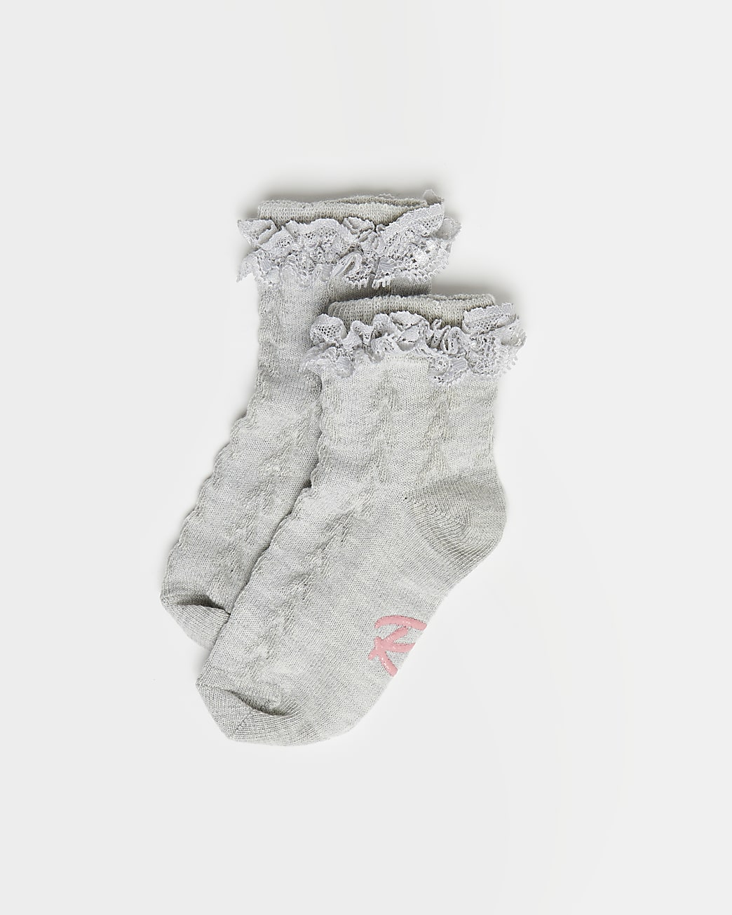 Mini girls grey RI frill socks 2 pack