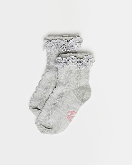 Mini girls grey RI frill socks 2 pack
