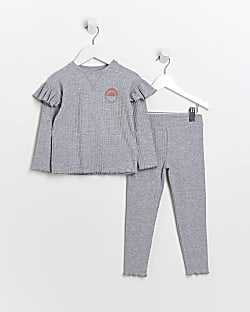 Mini Girls Grey Ribbed Frill Outfit