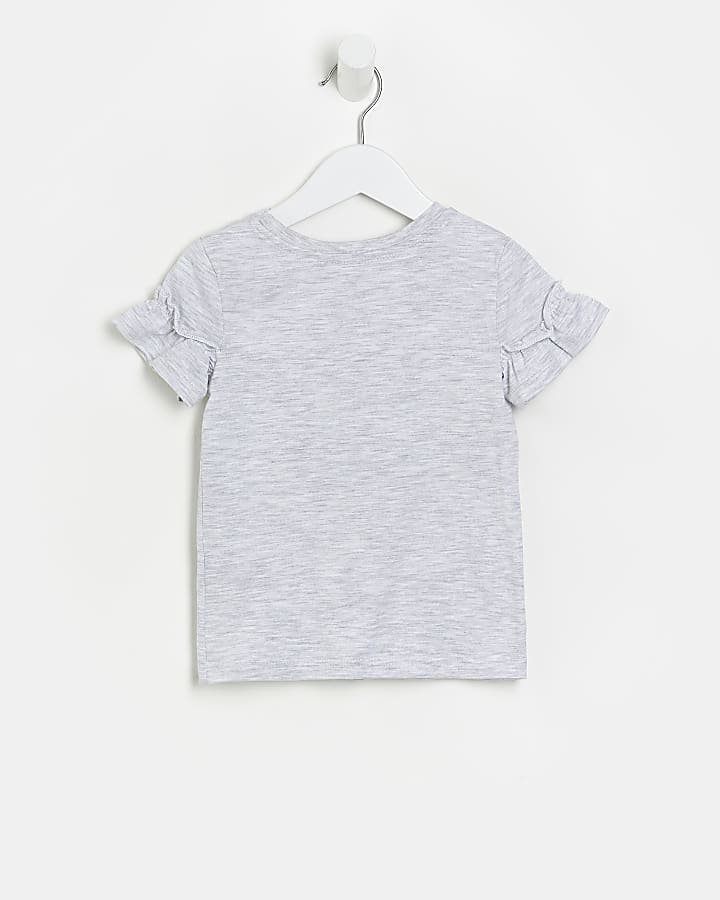 Mini girls grey seashell frill t-shirt