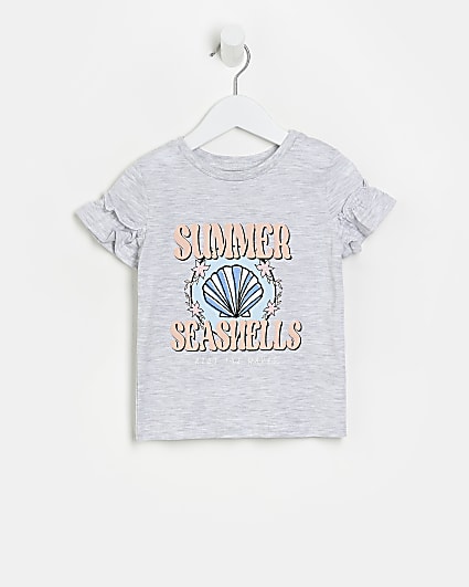 Mini girls grey seashell frill t-shirt