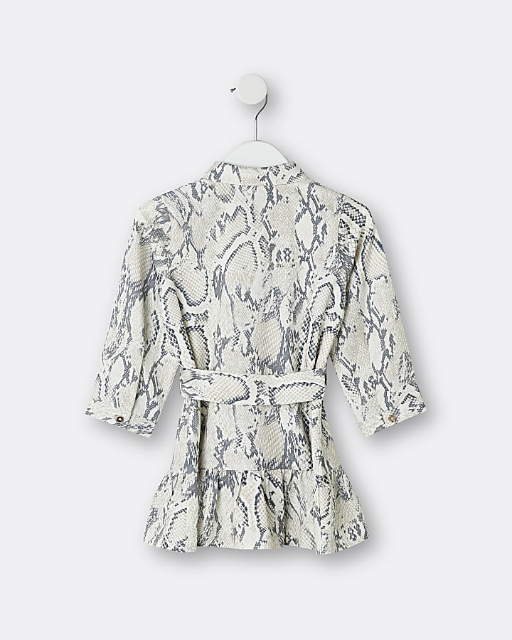 Mini girls grey snake print shirt dress