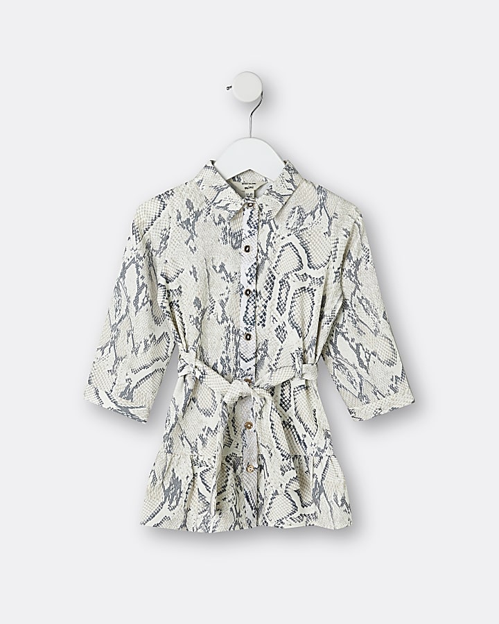 Mini girls grey snake print shirt dress