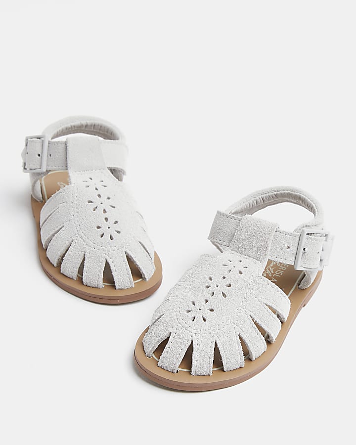 Mini girls grey suede caged sandals