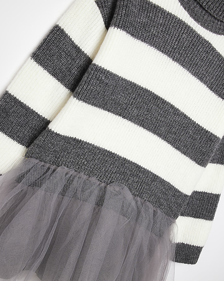 Mini Girls Grey tulle skirt jumper Dress