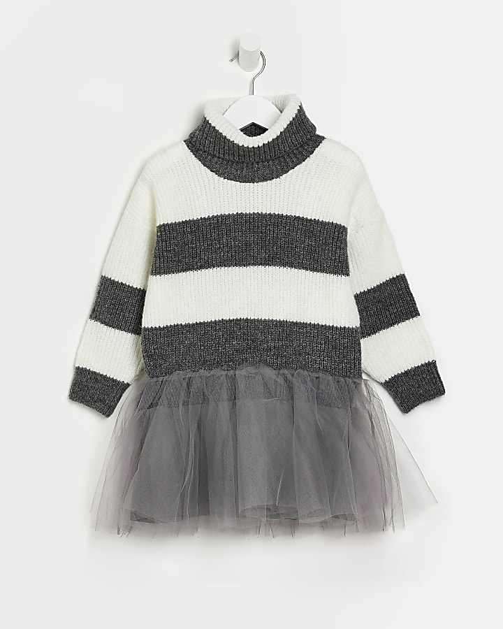Mini Girls Grey tulle skirt jumper Dress