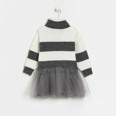 Mini Girls Grey tulle skirt jumper Dress
