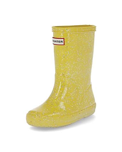 360 degree animation of product Mini girls Hunter yellow glitter wellie boots frame-0