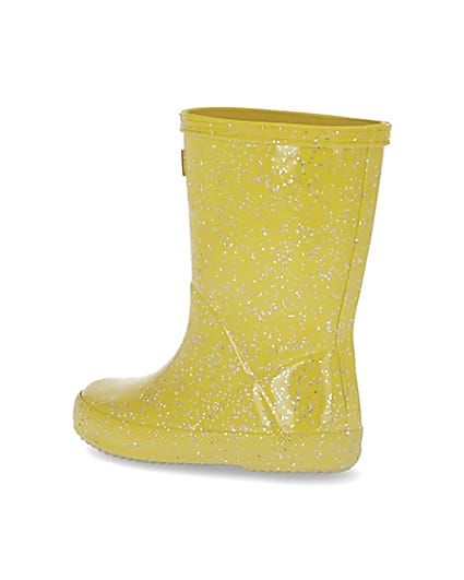 360 degree animation of product Mini girls Hunter yellow glitter wellie boots frame-5