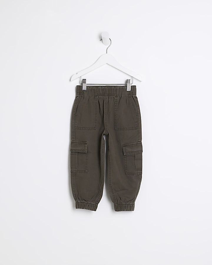 Mini girls khaki cargo cuffed trousers