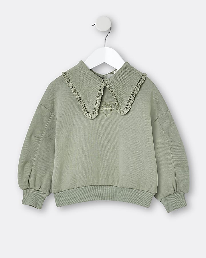 Mini girls khaki collar sweatshirt