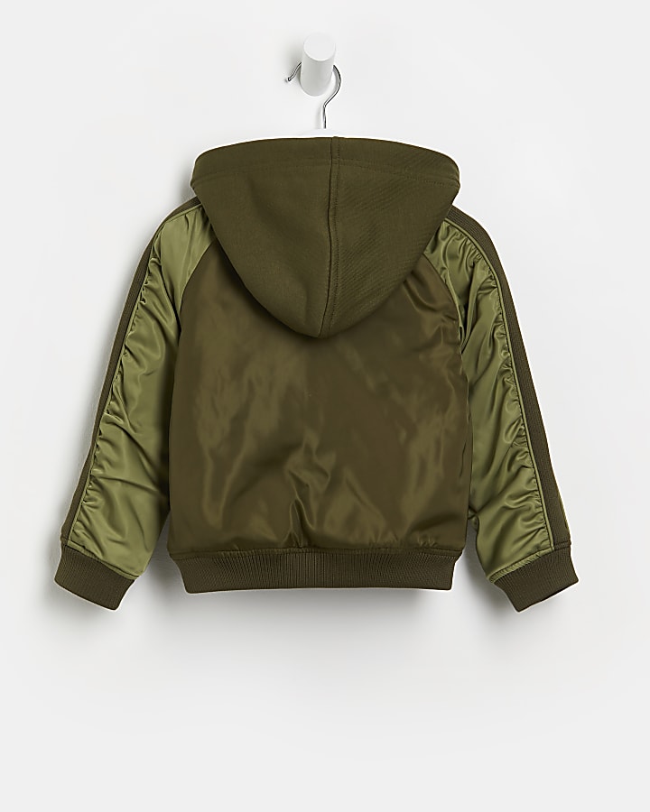 Mini girls khaki colour block bomber jacket