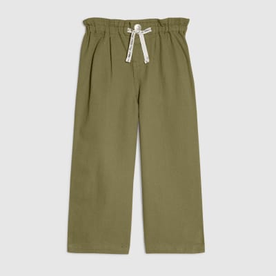 Mini Girls Khaki Drawstring Wide Leg Jeans