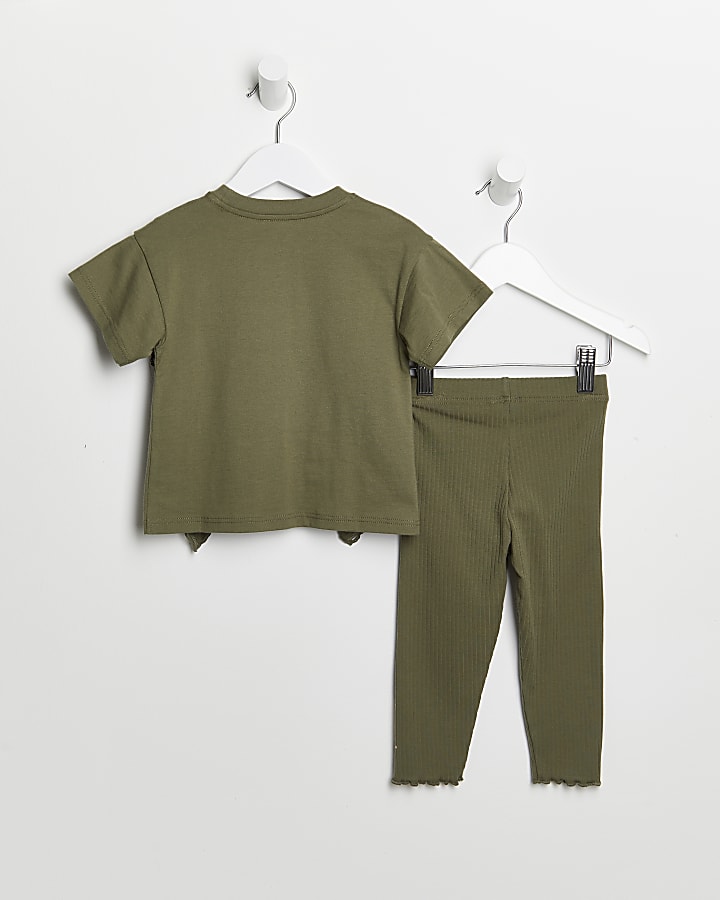 Mini girls khaki frill t-shirt and leggings