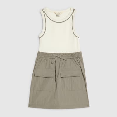 Mini Girls Khaki Hybrid Nylon Dress