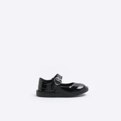 Mini girls Kickers black heart buckle shoes
