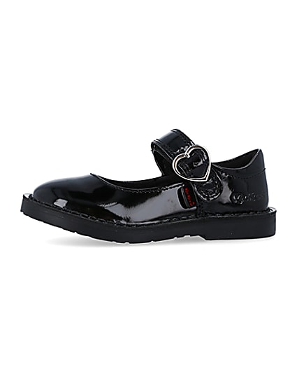 360 degree animation of product Mini girls Kickers black leather buckle shoes frame-2