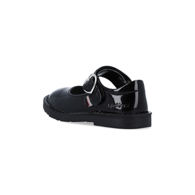 360 degree animation of product Mini girls Kickers black leather buckle shoes frame-6