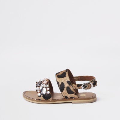 Mini girls leopard print embellished sandals