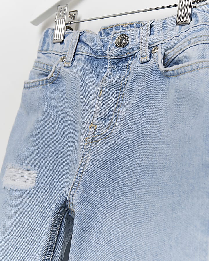 Mini girls light blue denim ripped Mom jeans