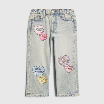 Mini Girls Love Heart Graffiti Straight Jeans