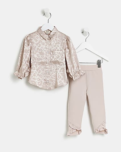 Mini girls might pink Ruffle Shirt Set