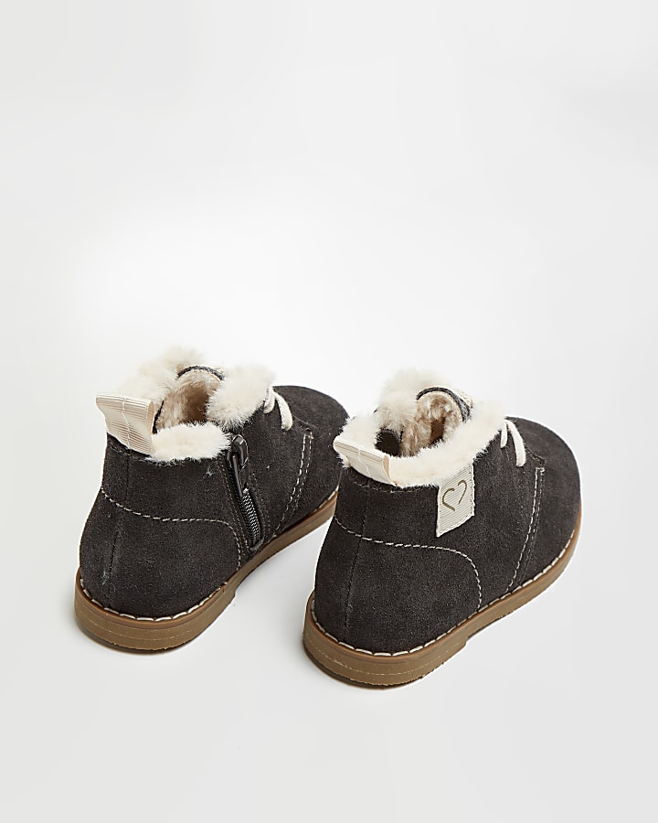 Mini girls navy faux fur lined suede boots