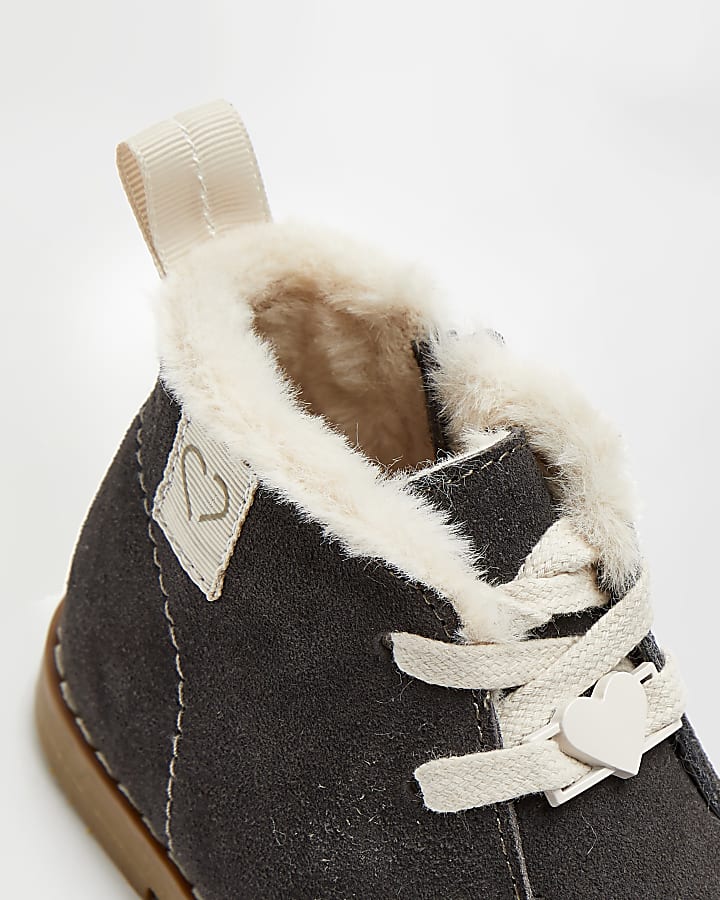 Mini girls navy faux fur lined suede boots