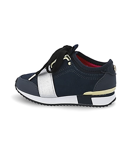 360 degree animation of product Mini girls navy runner trainers frame-4