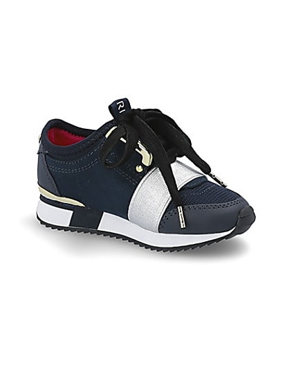 360 degree animation of product Mini girls navy runner trainers frame-17