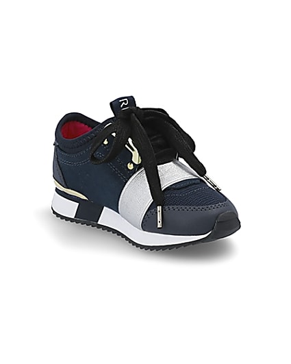 360 degree animation of product Mini girls navy runner trainers frame-18